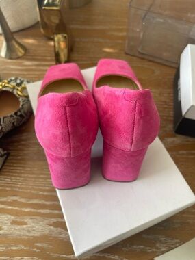 Nine West Hot Pink Suede Block Heel Pumps